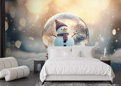 festive snow globe with snowman. gift for new year, christmas Wall mural