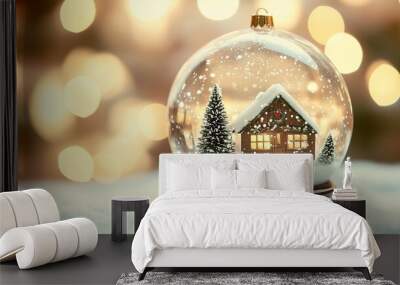 festive snow globe with snowman. gift for new year, christmas Wall mural