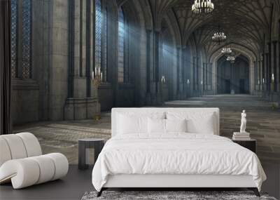 Gorgeous view of gothic cathedral interior 3d CG illustration Wall mural