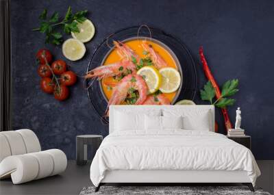 Traditional creamy soup with shrimp Wall mural