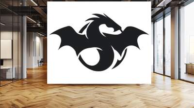 silhouette of black big dragon Wall mural