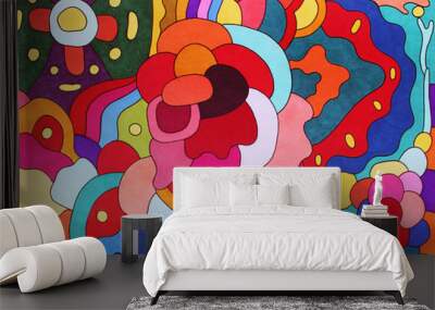 Marker drawing background. Abstract colorful hand drawn colorful texture. Bright psychedelic backdrop for graphic design Wall mural