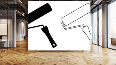 Paint roller silhouette and outline icon. Tool vector illustration isolated on white background. Wall mural