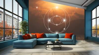 Sacred geometry spiritual new age futuristic illustration with transmutation interlocking circles, triangles and glowing particle Wall mural