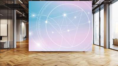 Sacred geometry spiritual new age futuristic illustration with transmutation interlocking circles, triangles and glowing particles Wall mural