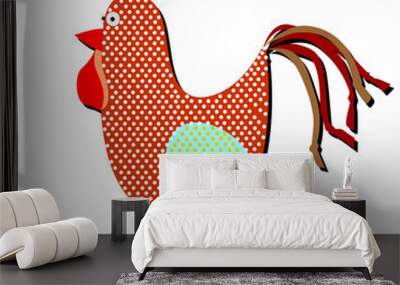 Patterned cock on a white background. Funny illustration of a si Wall mural