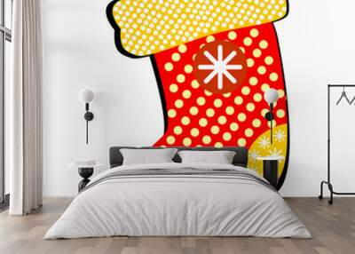 Sock for gifts with patterns on a white background.Merry Christm Wall mural