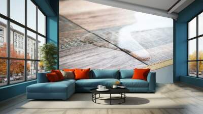 laminate and water. wooden floors are impervious to moisture. Wall mural