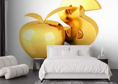 big golden dollar symbol with apple. business success finance co Wall mural