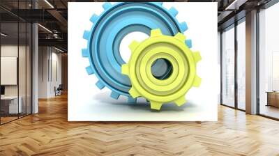 blue and green technology gears icon on white Wall mural