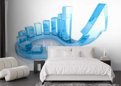 blue arrow and financial bar chart graph growing up Wall mural