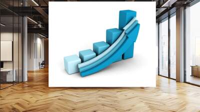 Blue business bar graph with rising up growing arrow Wall mural