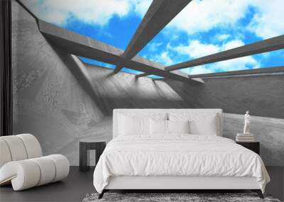 Concrete room wall construction on cloudy sky background Wall mural