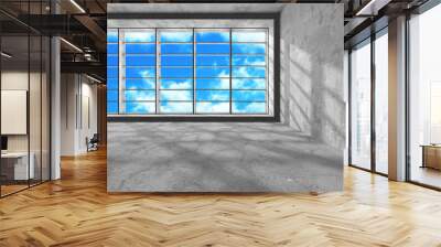 Concrete room wall construction on cloudy sky background Wall mural