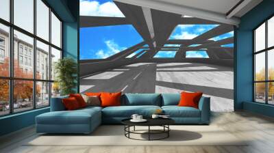 Concrete room wall construction on cloudy sky background Wall mural