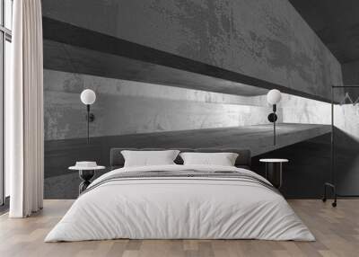 Dark concrete empty room. Modern architecture design Wall mural