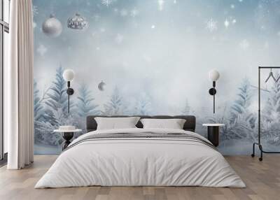 christmas festive background Snowfall Tranquil Christmas scene with falling snow and fir trees. Empty  copy space for creative ideas space xmas joyful greeting seasonal backdrop Wall mural