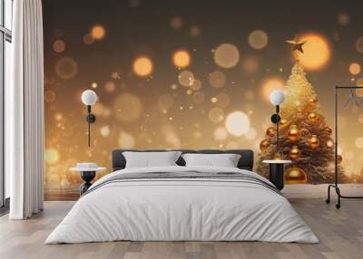 christmas festive greeting celebrate  background christmas tree and beautiful decorate ornament with blur shiny lighting bokeh free copyspace for creative ideas Wall mural