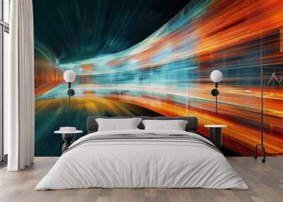 Dynamic abstract background with vibrant colors and light trails, creating sense of speed and motion. interplay of blue and orange hues evokes futuristic atmosphere Wall mural