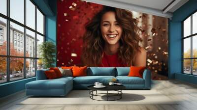 fun cheerful nightlife celebrate young woman enjoy feel free happiness joyful at new year party happiness lifestyle concept Wall mural