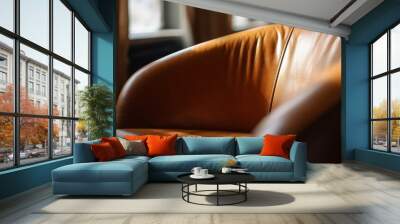 home interior design element close up detail of button leather sofa texture, image ai generate Wall mural