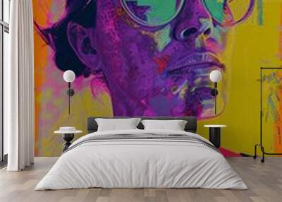 modern art poster design of human closeup portraitstylish vibrant color and mix media technic retro color human face abstract graphic accent colour Wall mural