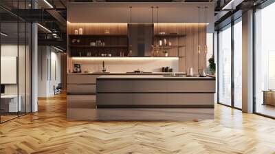 modern contemporary home interior kitchen area minimal detail cabinet and handing shalf cupboard home interior concept Wall mural