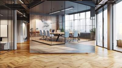 modern natural material and creative design working space working room in modern office interior design decorating with wooden laminate and wooden loose furniture office design ideas Wall mural