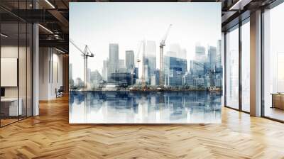 multi exposure of industrial and building constuction city infrastructure background modern building crane and constrction equipment overlay with building engineering concept Wall mural