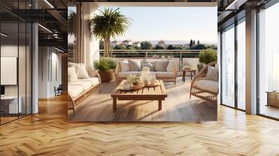 semi outdoor balcony home interior design concept cosy comfort casual living room with wooden natural material beige bright white colour scheme house beautiful ideas concept Wall mural