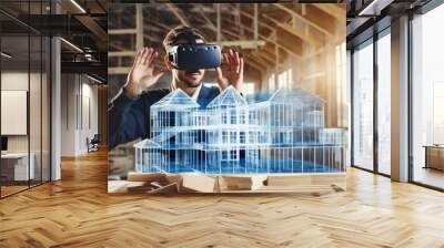 virtual reality architecture 3d construction house building model using with goggle vr headset,architect male using advance technology testing system and construction design on new project vr Wall mural