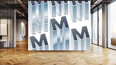 set of buildings in form of alphabet. letter m Wall mural