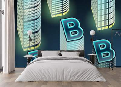 Set of night buildings in form of alphabet. Letter B Wall mural