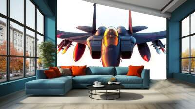 A black fighter jet with missiles attached. Wall mural