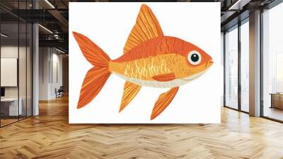 A cartoon illustration of a golden fish swimming with its mouth open. Wall mural