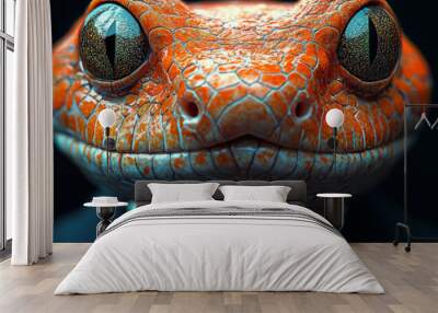 A close-up of a gecko wearing a suit, with its large, bright eyes staring directly at the camera. Wall mural