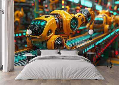 A close-up of a robotic arm on an assembly line. Wall mural