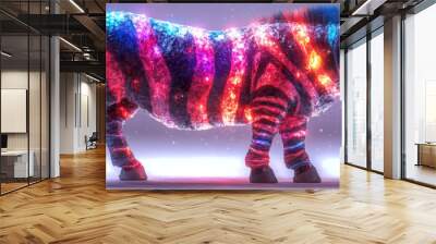 A cool zebra with a neon glow and sunglasses. Wall mural