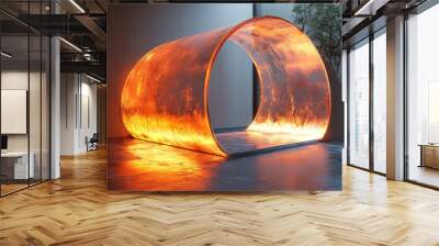 A glowing orange archway in a modern space. Wall mural