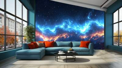 A nebula in space with bright blue and orange hues. Wall mural