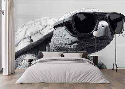 A turtle wearing sunglasses looks cool. Wall mural