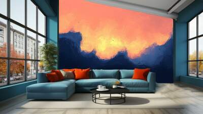 Abstract art painting with a vibrant sunset sky. Wall mural