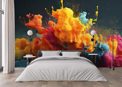 Abstract artistic watercolor splash background 3d render, Generative AI Wall mural