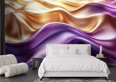 Abstract background with flowing purple and gold fabric. Wall mural