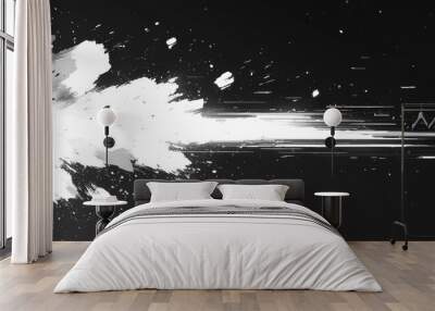 Abstract black and white background with white streaks and brushstrokes. Wall mural