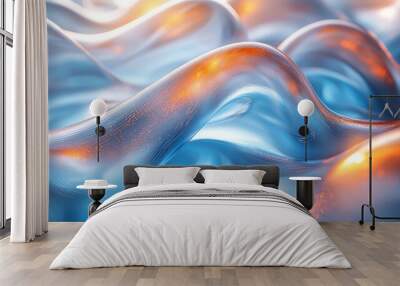 Abstract blue and orange waves in a digital landscape. Wall mural