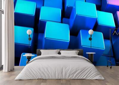 Abstract blue and pink cube pattern Wall mural