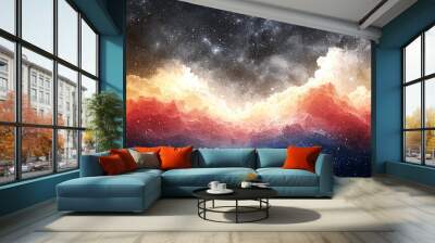 Abstract cosmic landscape with colorful clouds. Wall mural