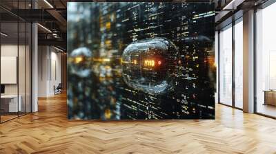 Abstract digital sphere with binary code in a futuristic setting. Wall mural