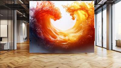 Abstract image of two colorful liquids colliding creating a dynamic splash. Wall mural